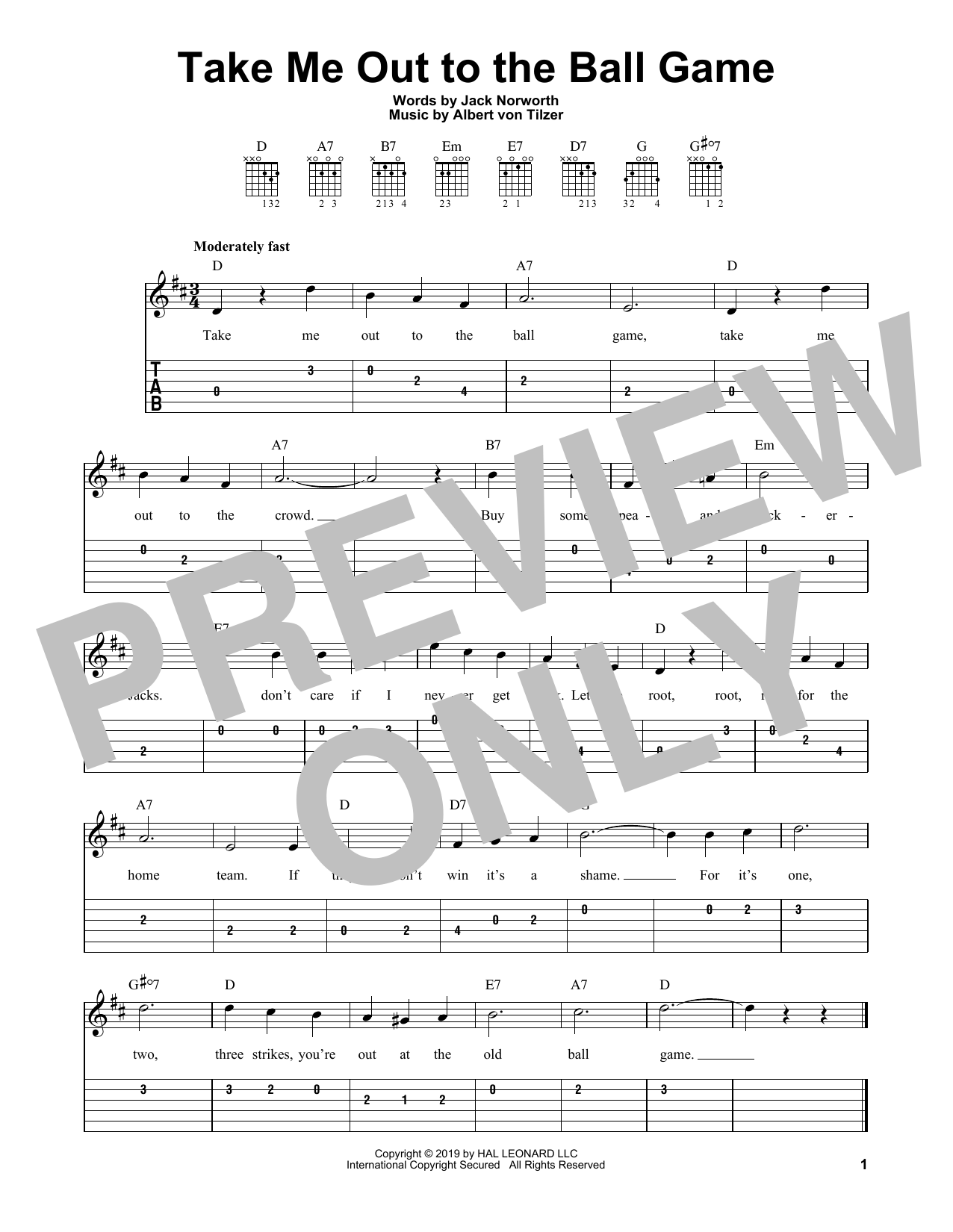 Jack Norworth and Albert von Tilzer Take Me Out To The Ball Game Sheet Music