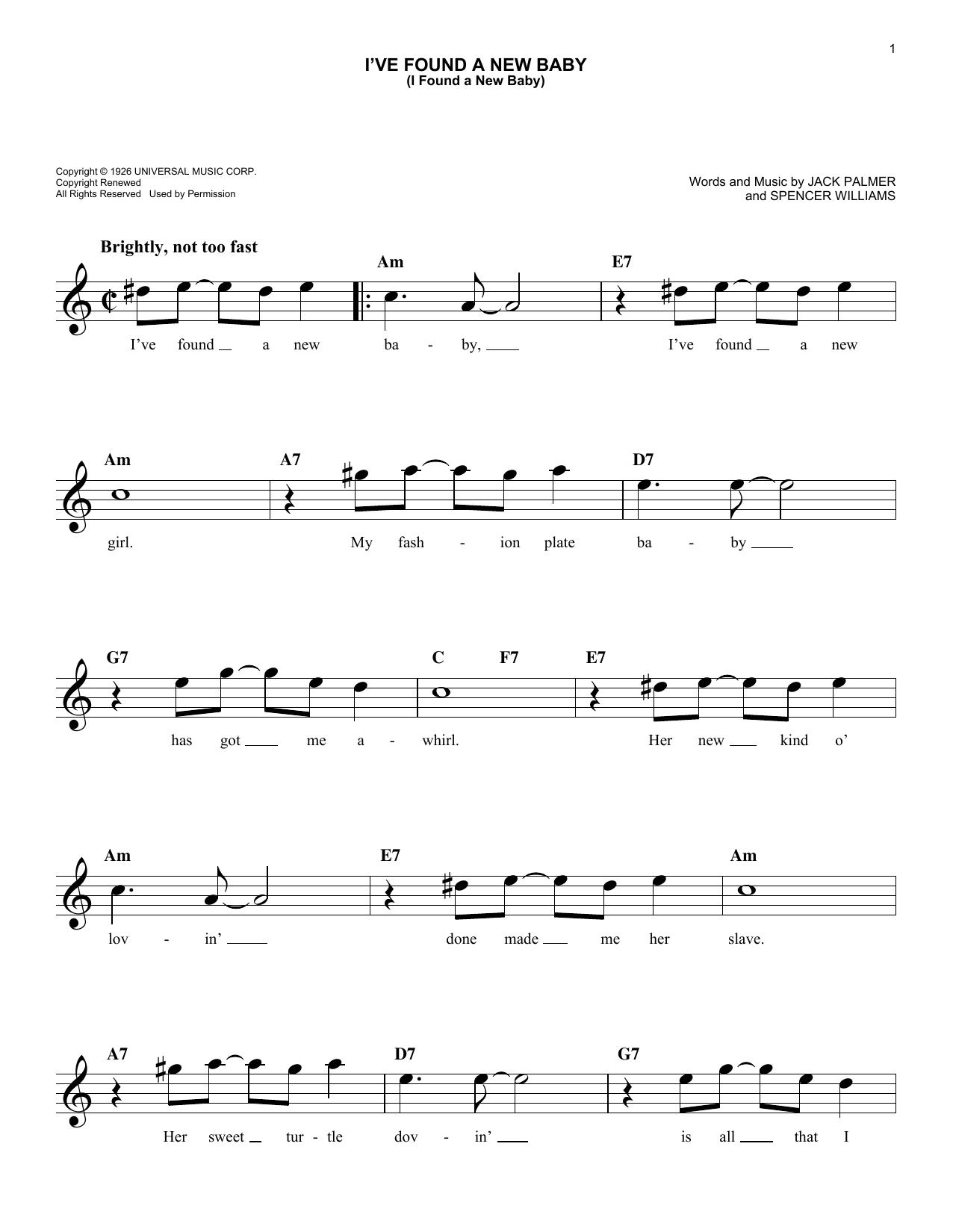 Jack Palmer I've Found A New Baby (I Found A New Baby) Sheet Music