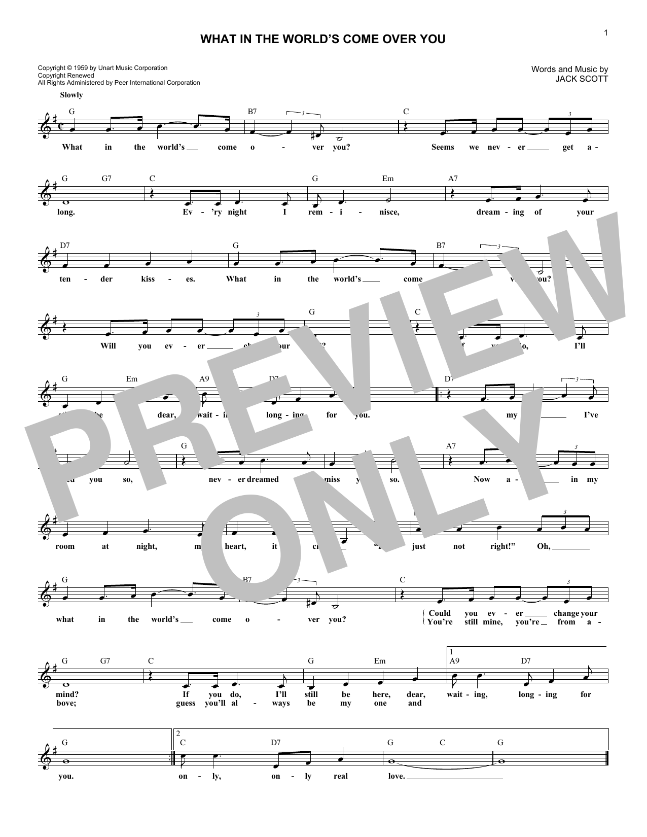 Jack Scott What In The World's Come Over You Sheet Music