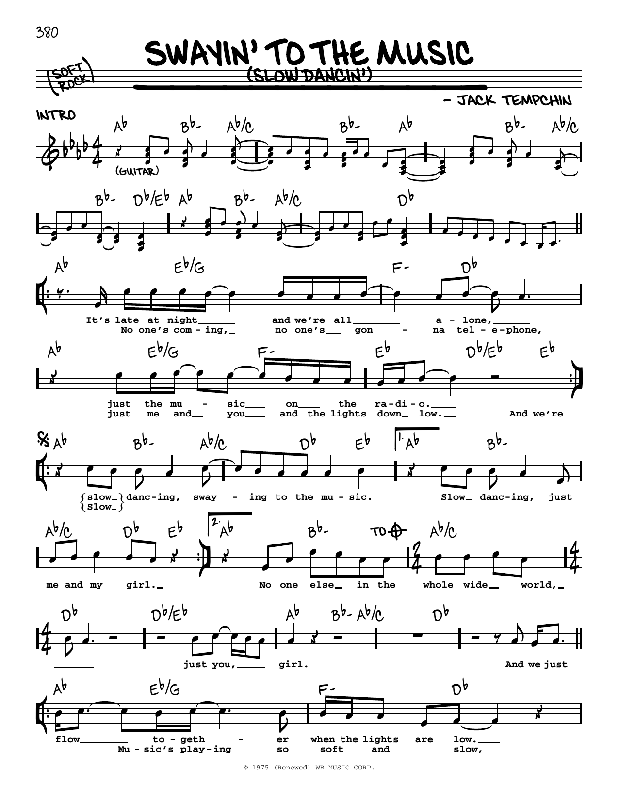 Jack Tempchin Swayin' To The Music (Slow Dancin') Sheet Music