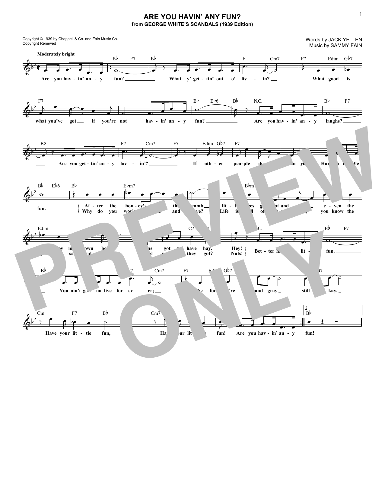 Jack Yellen Are You Havin' Any Fun? Sheet Music