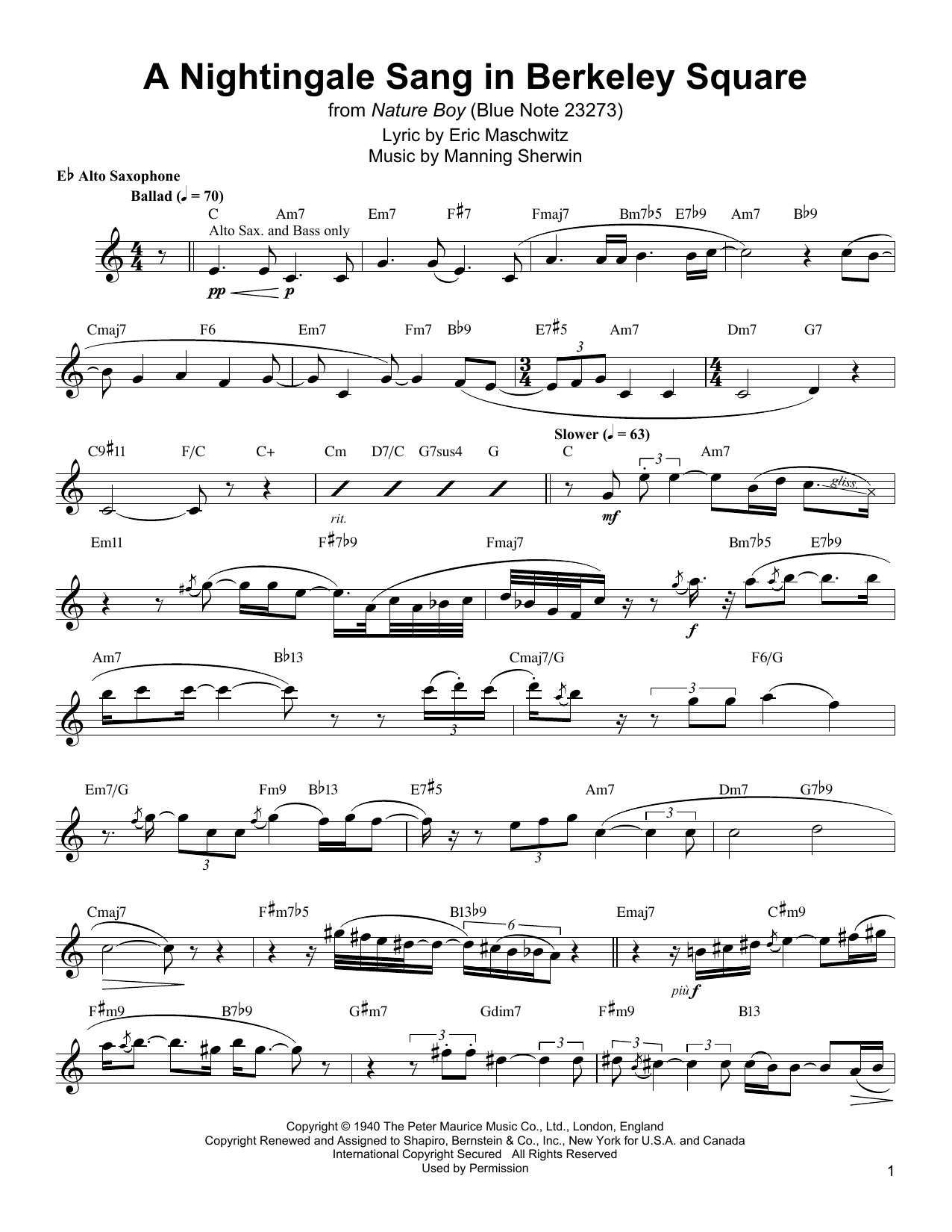 Jackie McLean A Nightingale Sang In Berkeley Square Sheet Music