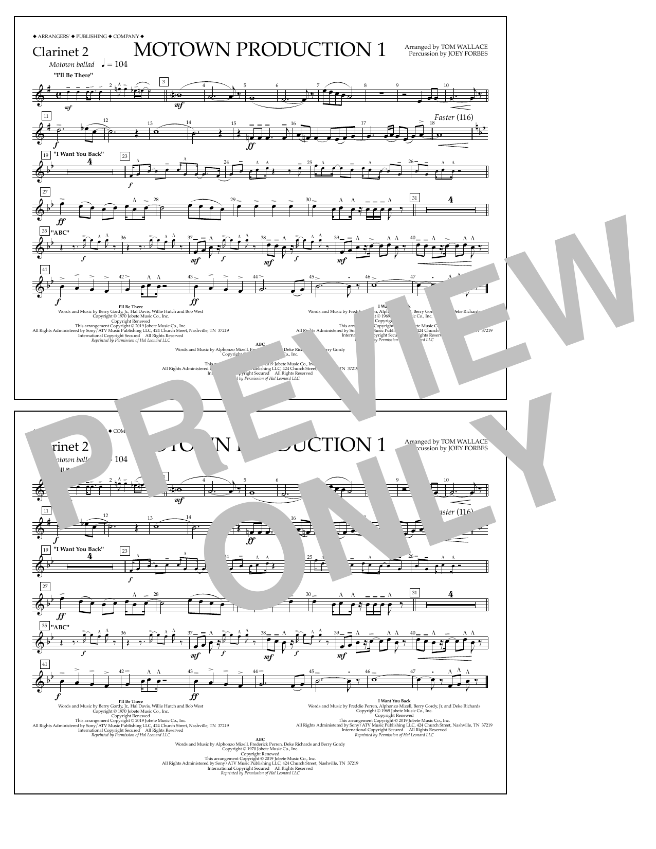 Jackson 5 Motown Production 1(arr. Tom Wallace) - Clarinet 2 Sheet Music