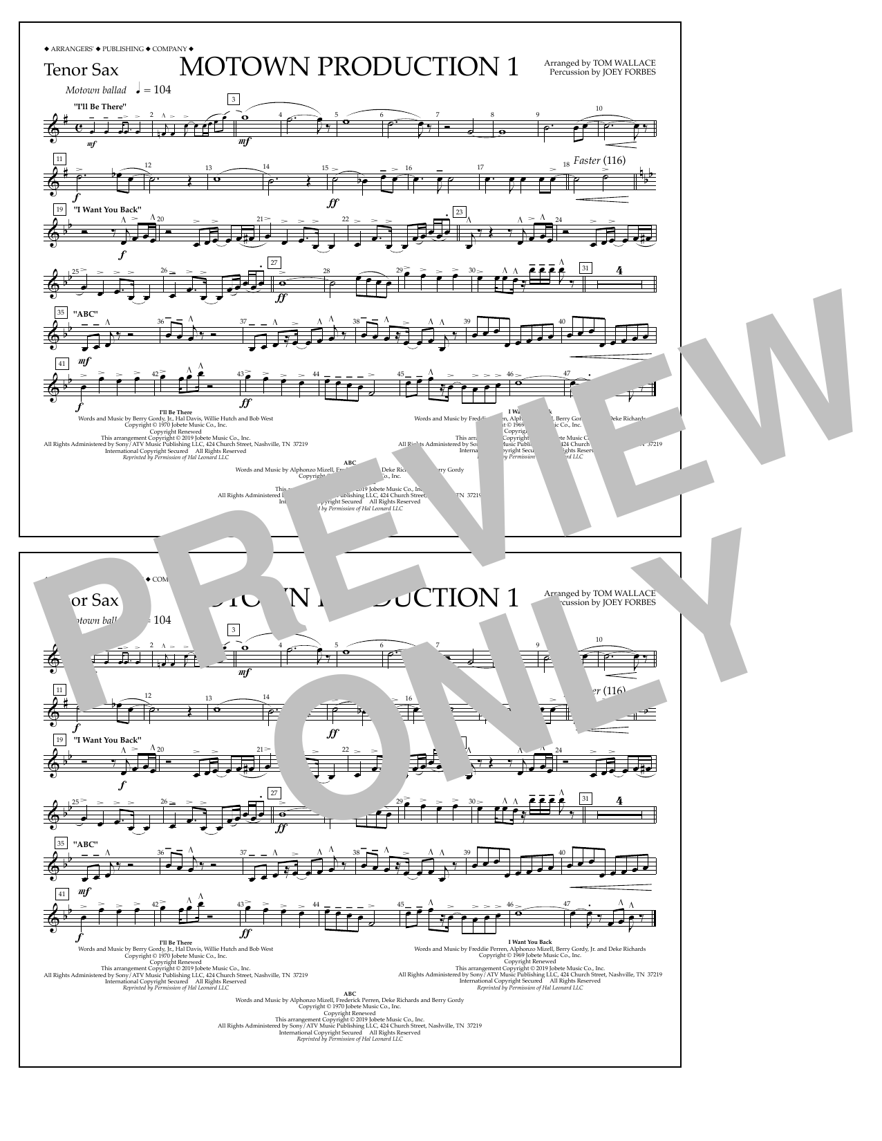 Jackson 5 Motown Production 1(arr. Tom Wallace) - Tenor Sax Sheet Music