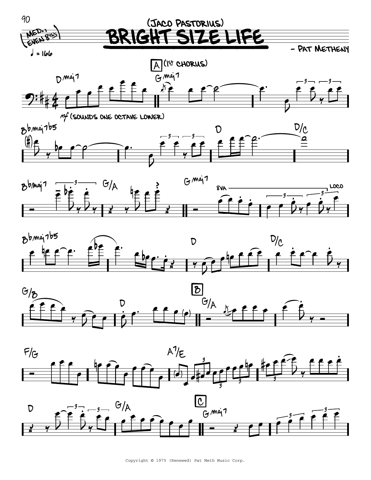 Jaco Pastorius Bright Size Life (solo only) Sheet Music