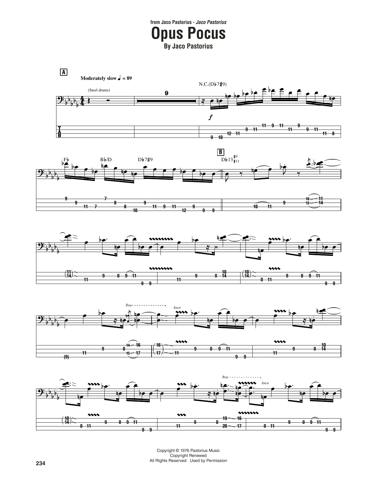 Jaco Pastorius Opus Pocus Sheet Music