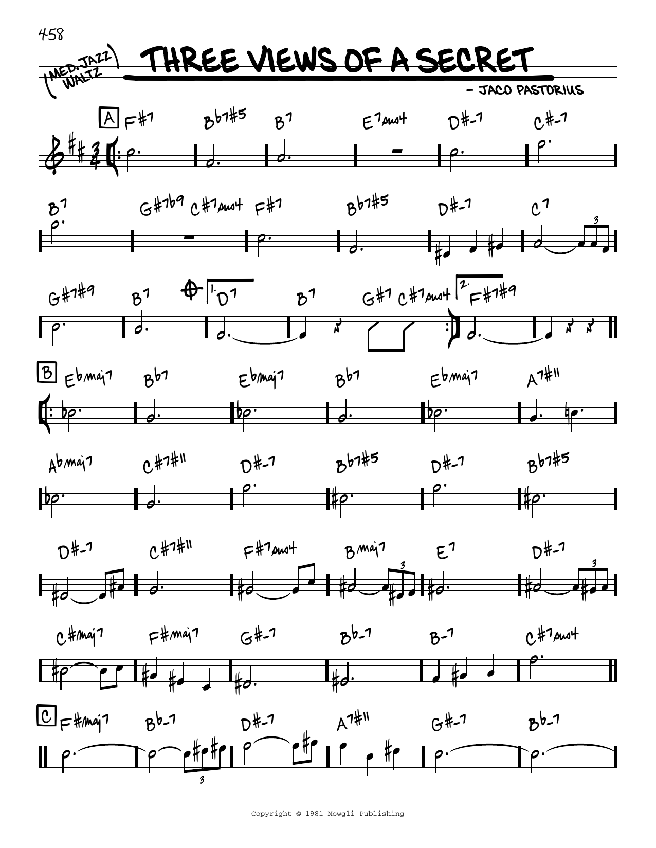 Jaco Pastorius Three Views Of A Secret Sheet Music