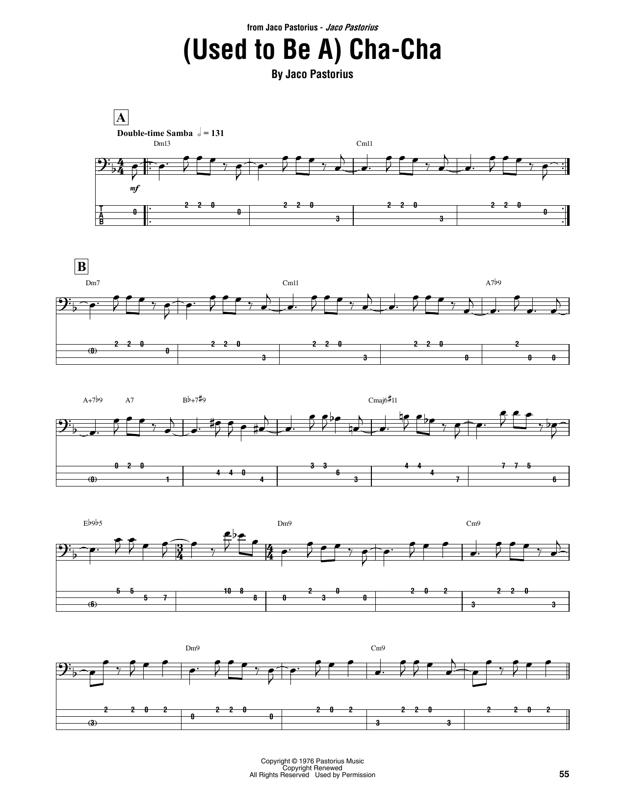 Jaco Pastorius (Used To Be A) Cha Cha Sheet Music