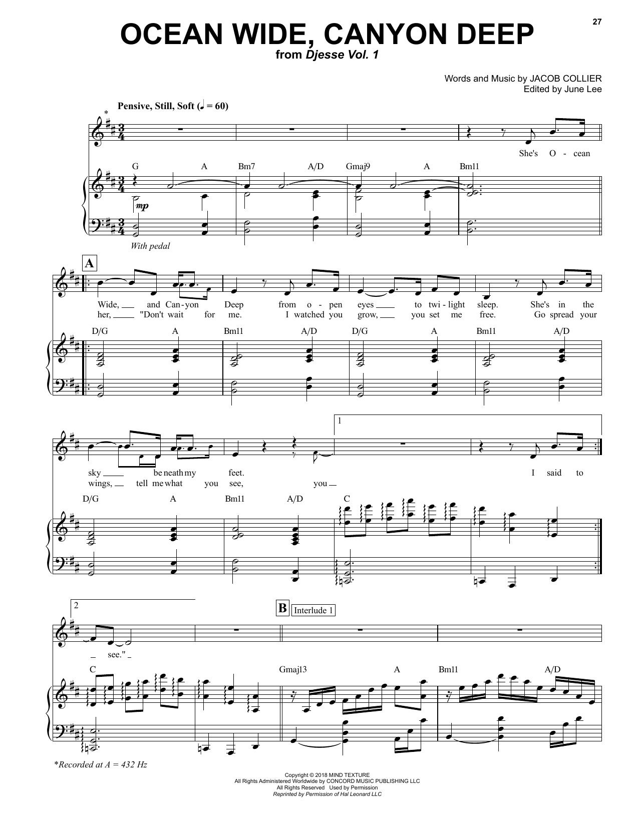 Jacob Collier Ocean Wide, Canyon Deep (feat. Laura Mvula) Sheet Music