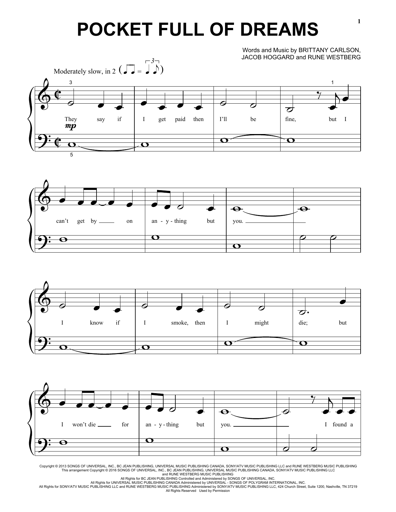 Hedley Pocket Full Of Dreams Sheet Music
