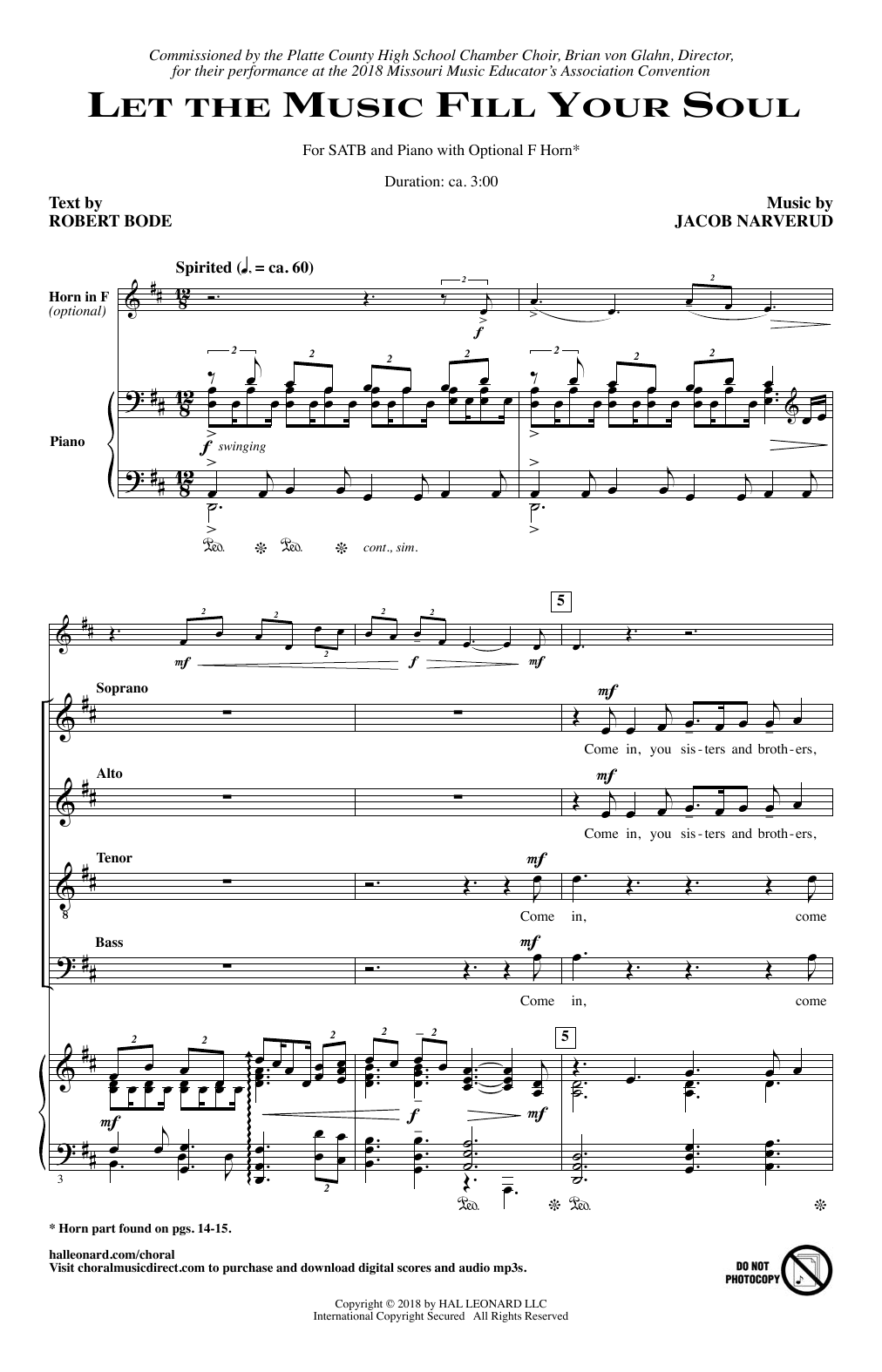 Jacob Narverud Let The Music Fill Your Soul Sheet Music