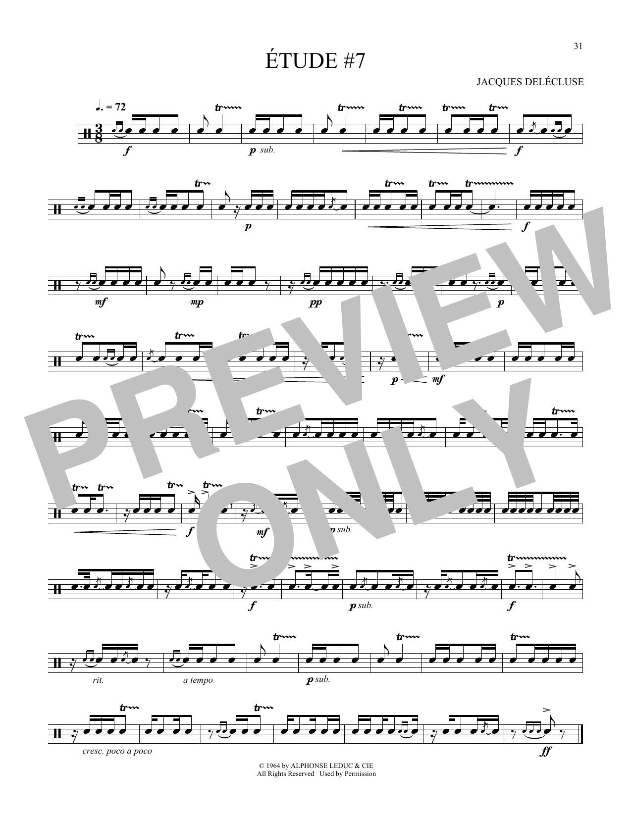 Jacques Delecluse Etude #7 Sheet Music