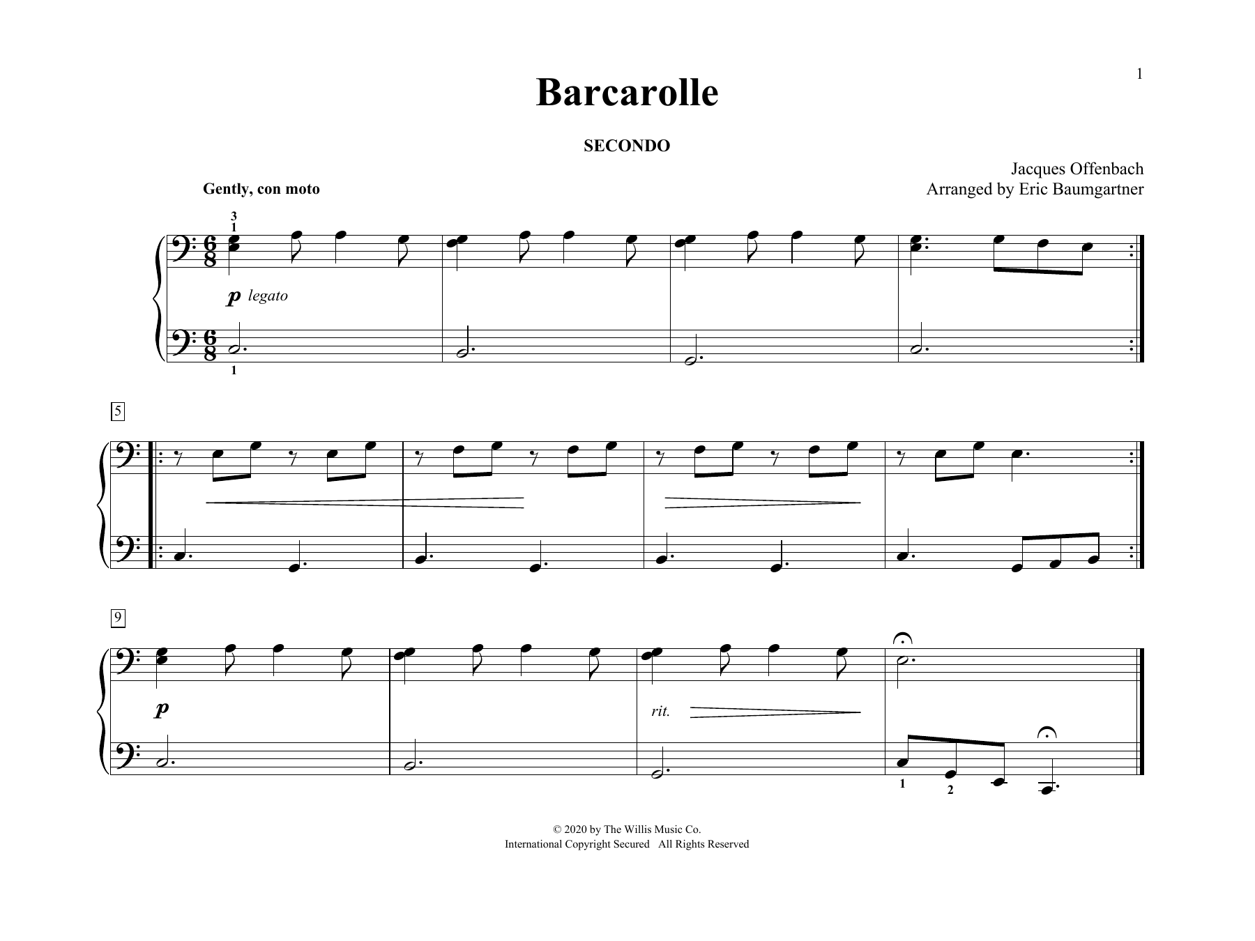Jacques Offenbach Barcarolle (arr. Eric Baumgartner) Sheet Music