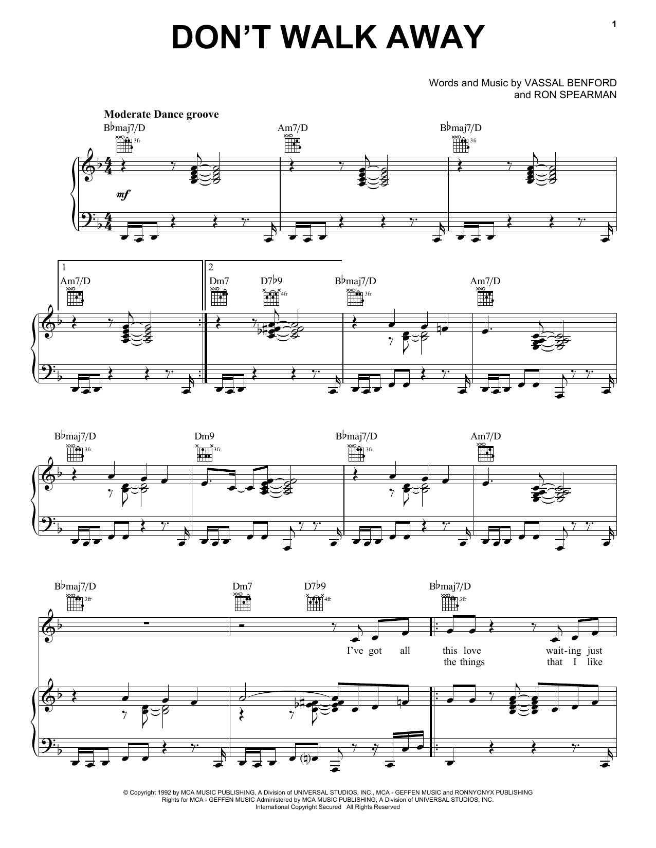 Jade Don't Walk Away Sheet Music