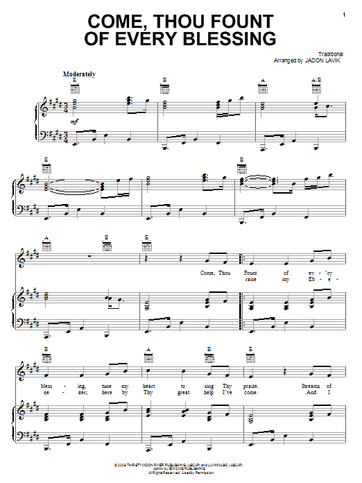 Jadon Lavik Come Thou Fount Of Every Blessing Sheet Music