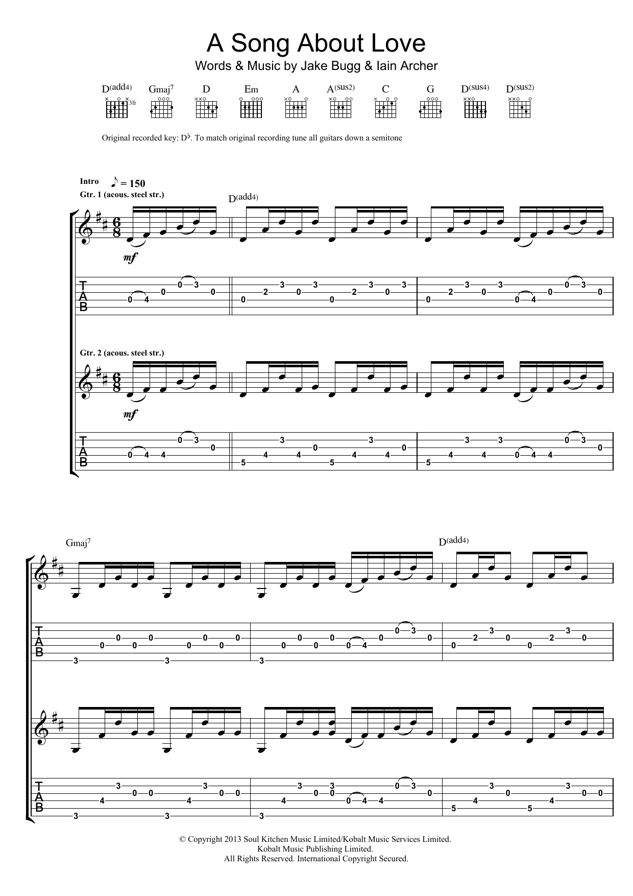 Jake Bugg A Song About Love Sheet Music
