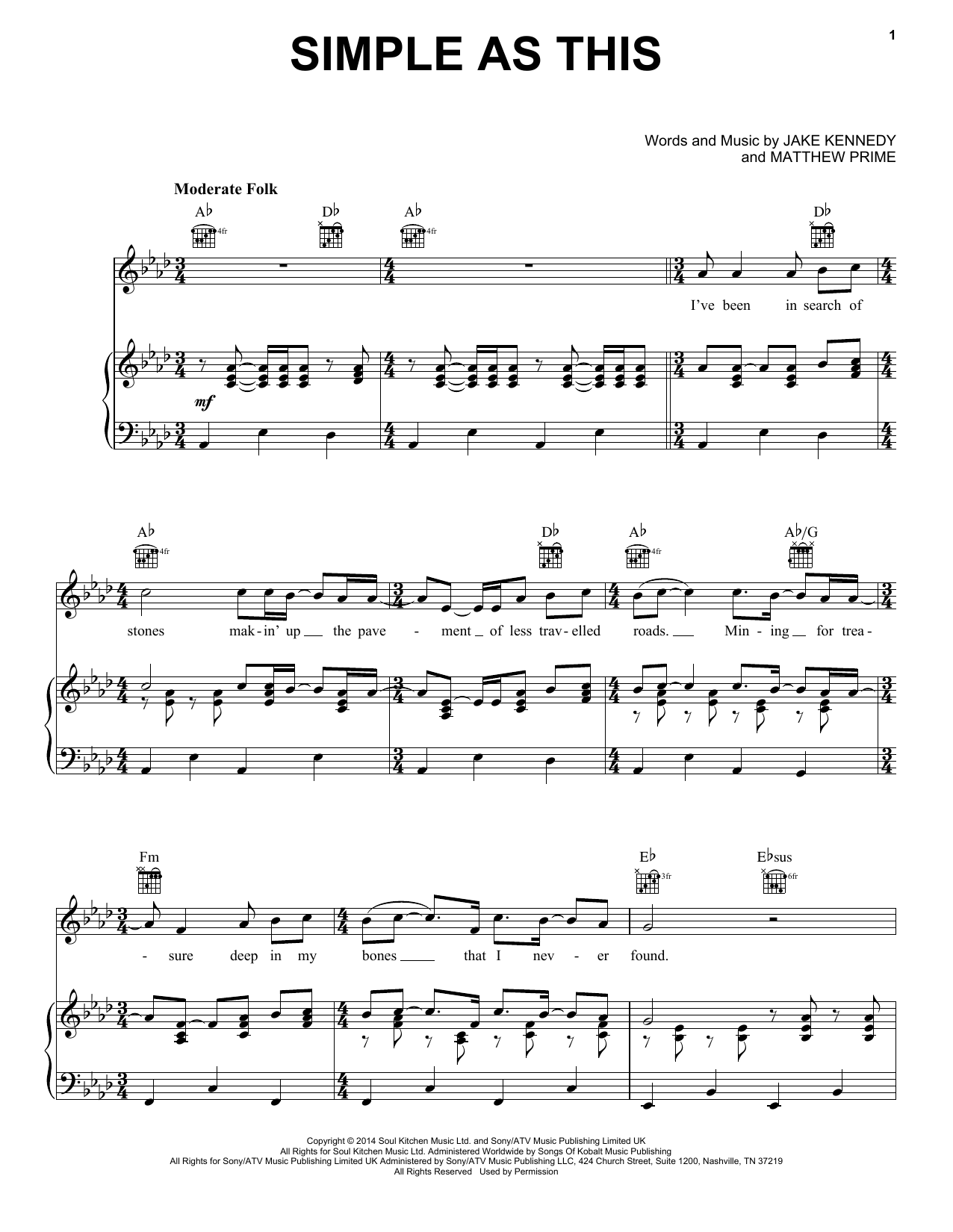 Jake Bugg Simple As This Sheet Music