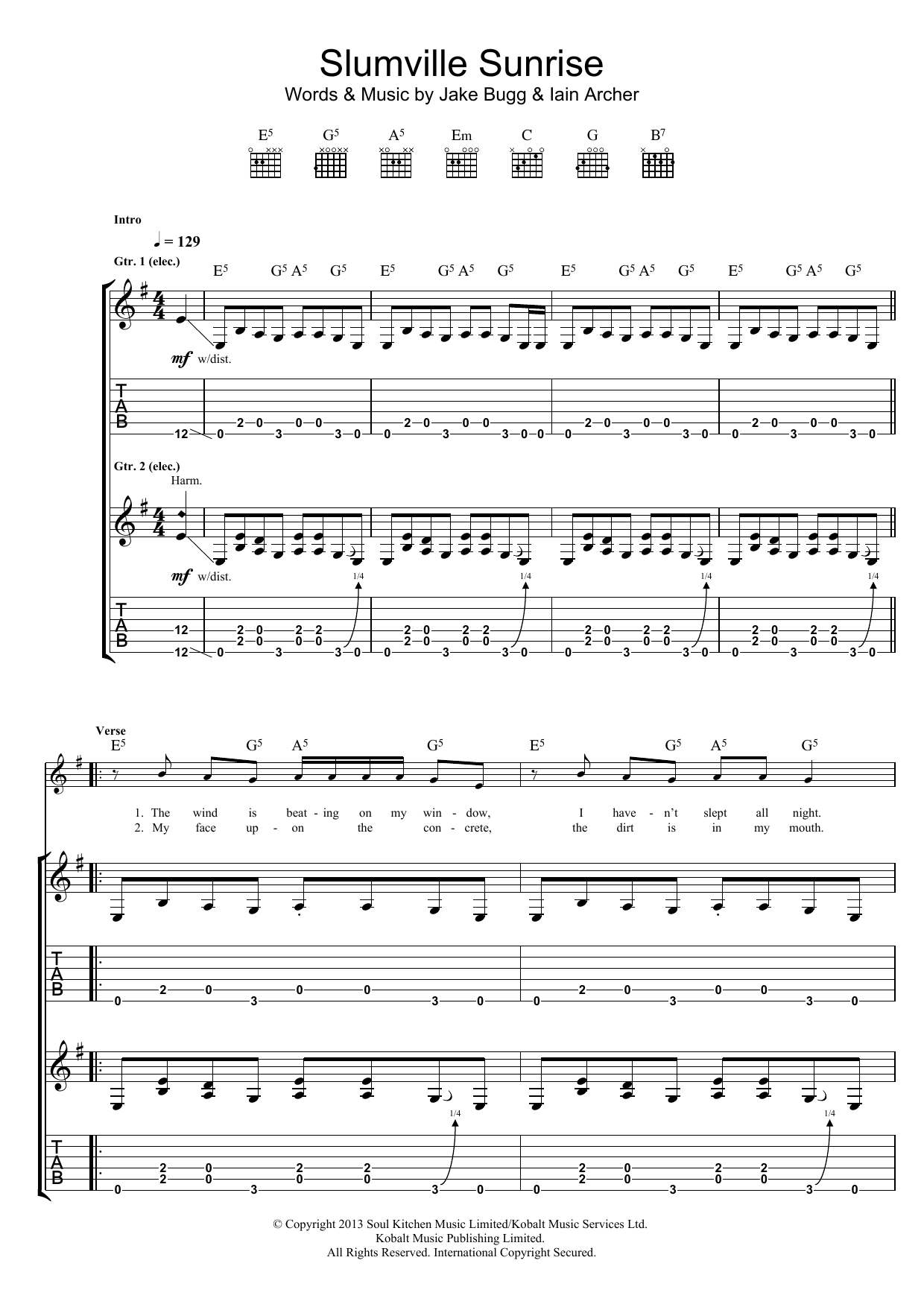 Jake Bugg Slumville Sunrise Sheet Music