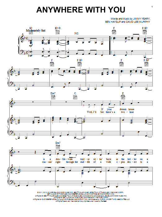 Jake Owen Anywhere With You Sheet Music