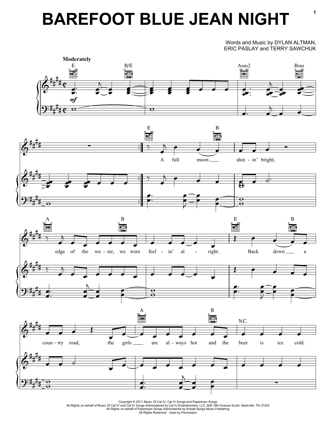 Jake Owen Barefoot Blue Jean Night Sheet Music