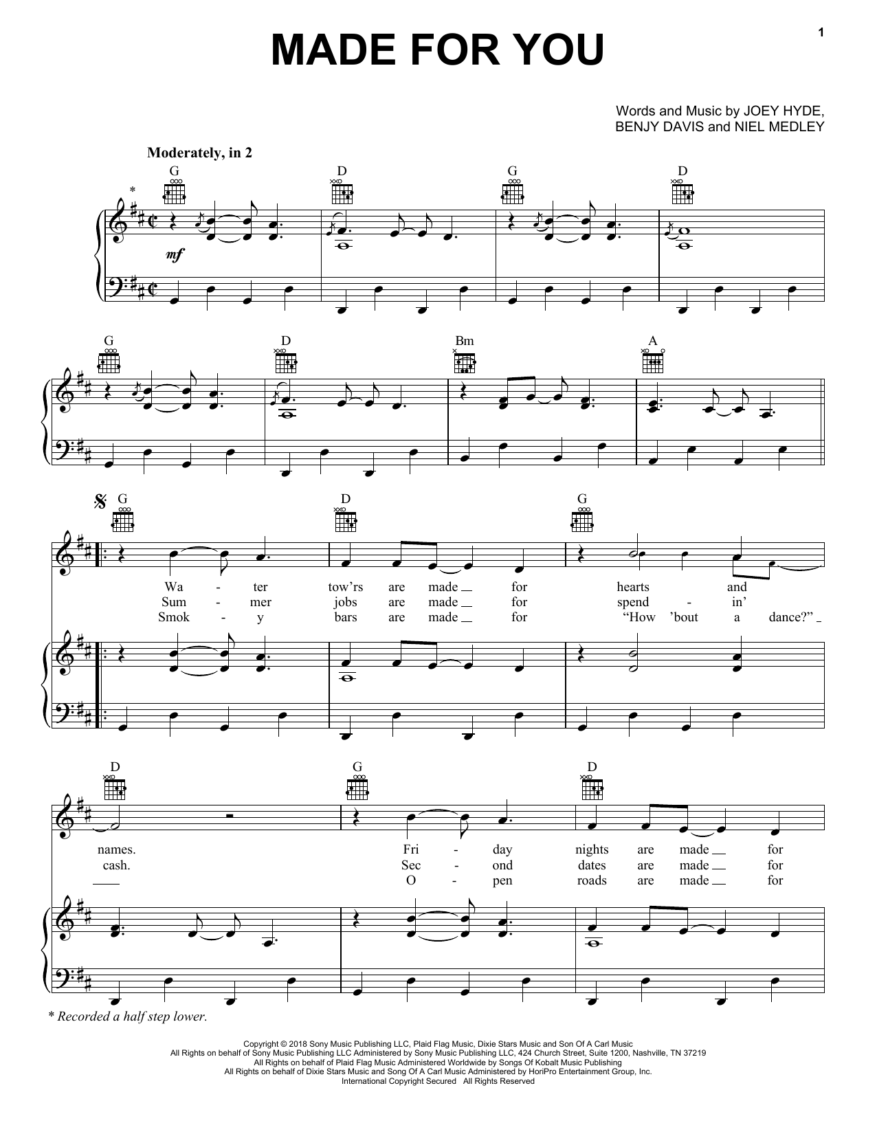 Jake Owen Made For You Sheet Music