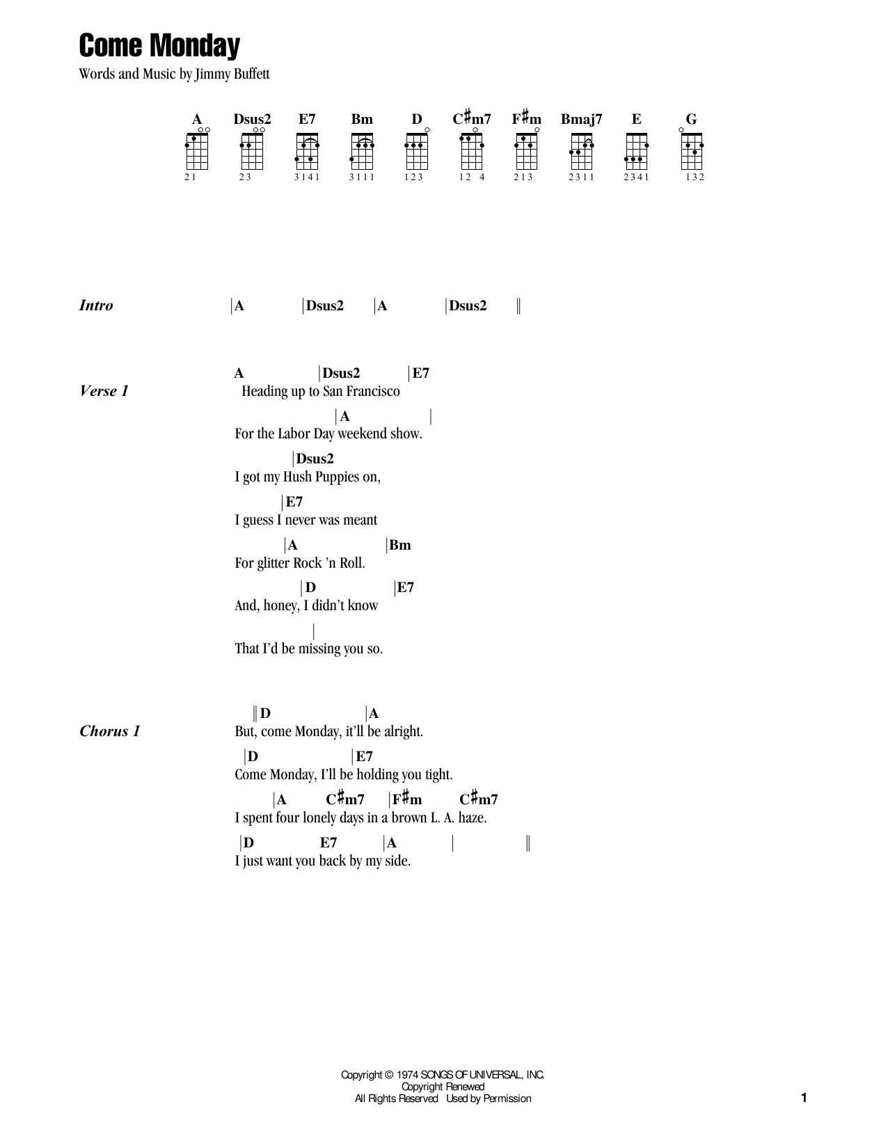 Jake Shimabukuro Come Monday (feat. Jimmy Buffet) Sheet Music