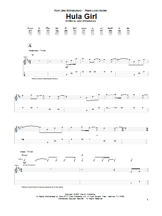 Jake Shimabukuro Hula Girl Sheet Music