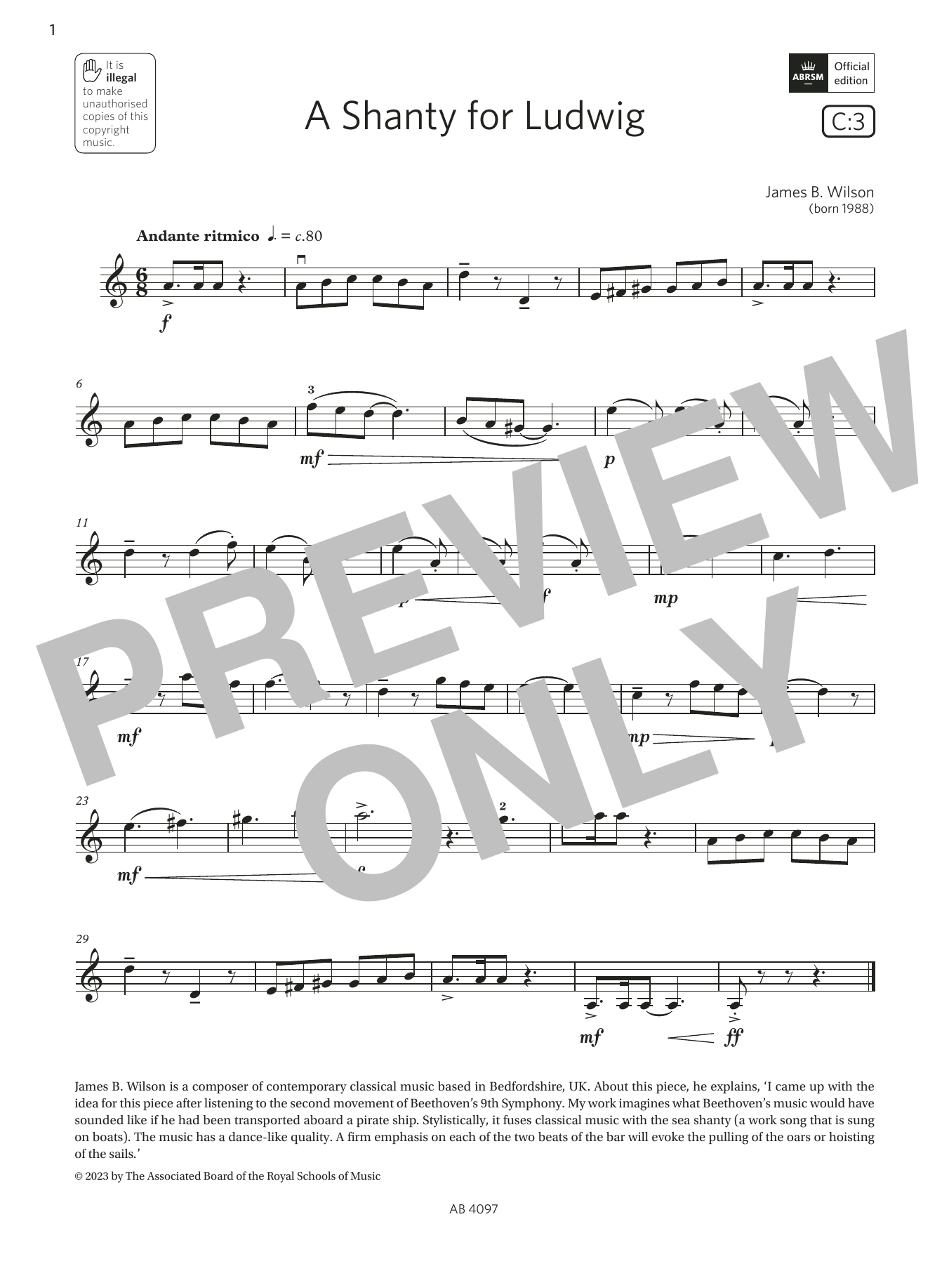 James B. Wilson A Shanty for Ludwig (Grade 3, C3, from the ABRSM Violin Syllabus from 2024) Sheet Music