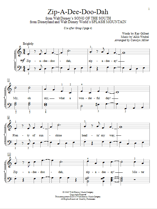 James Baskett Zip-A-Dee-Doo-Dah (from Song Of The South) (arr. Carolyn Miller) Sheet Music