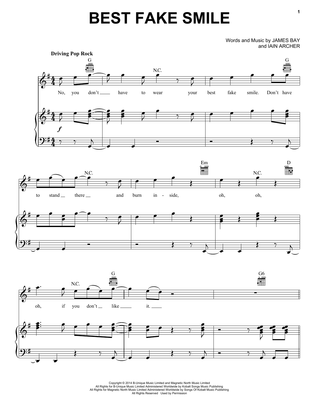 James Bay Best Fake Smile Sheet Music