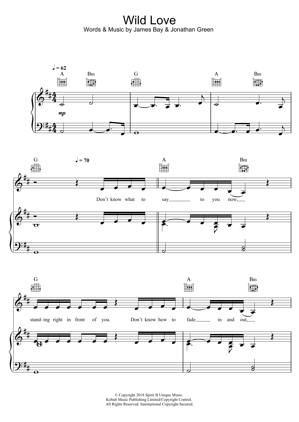 James Bay Wild Love Sheet Music