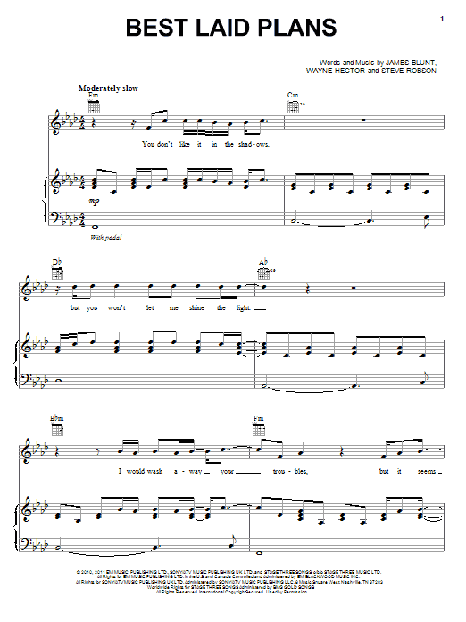 James Blunt Best Laid Plans Sheet Music