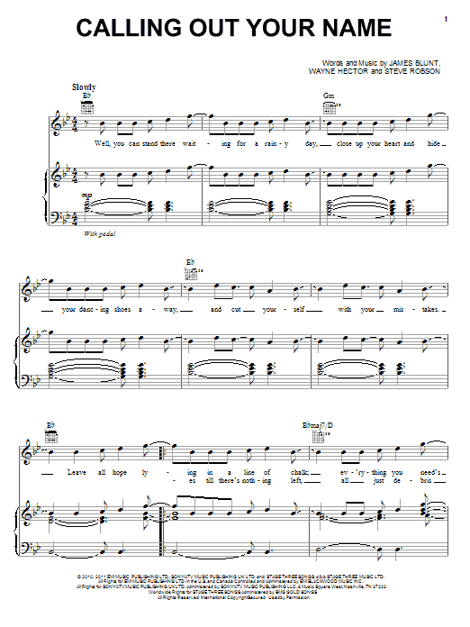 James Blunt Calling Out Your Name Sheet Music