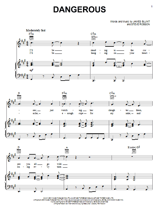 James Blunt Dangerous Sheet Music