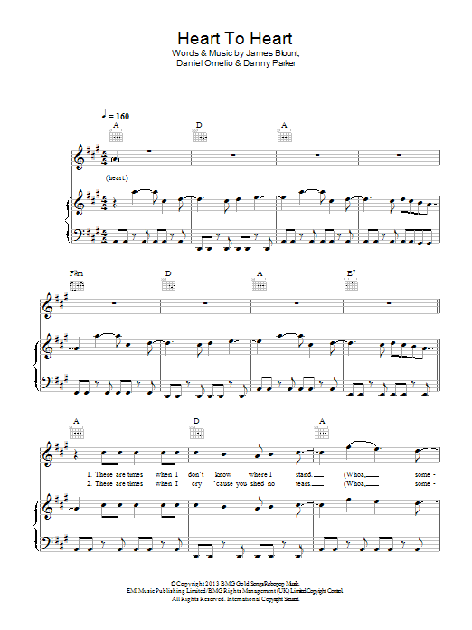 James Blunt Heart To Heart Sheet Music