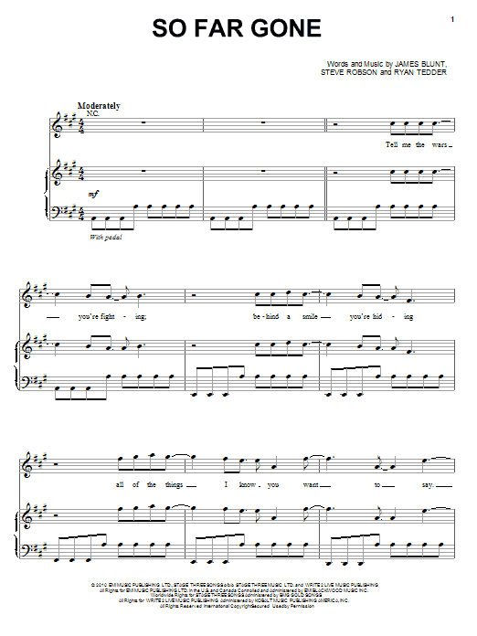 James Blunt So Far Gone Sheet Music