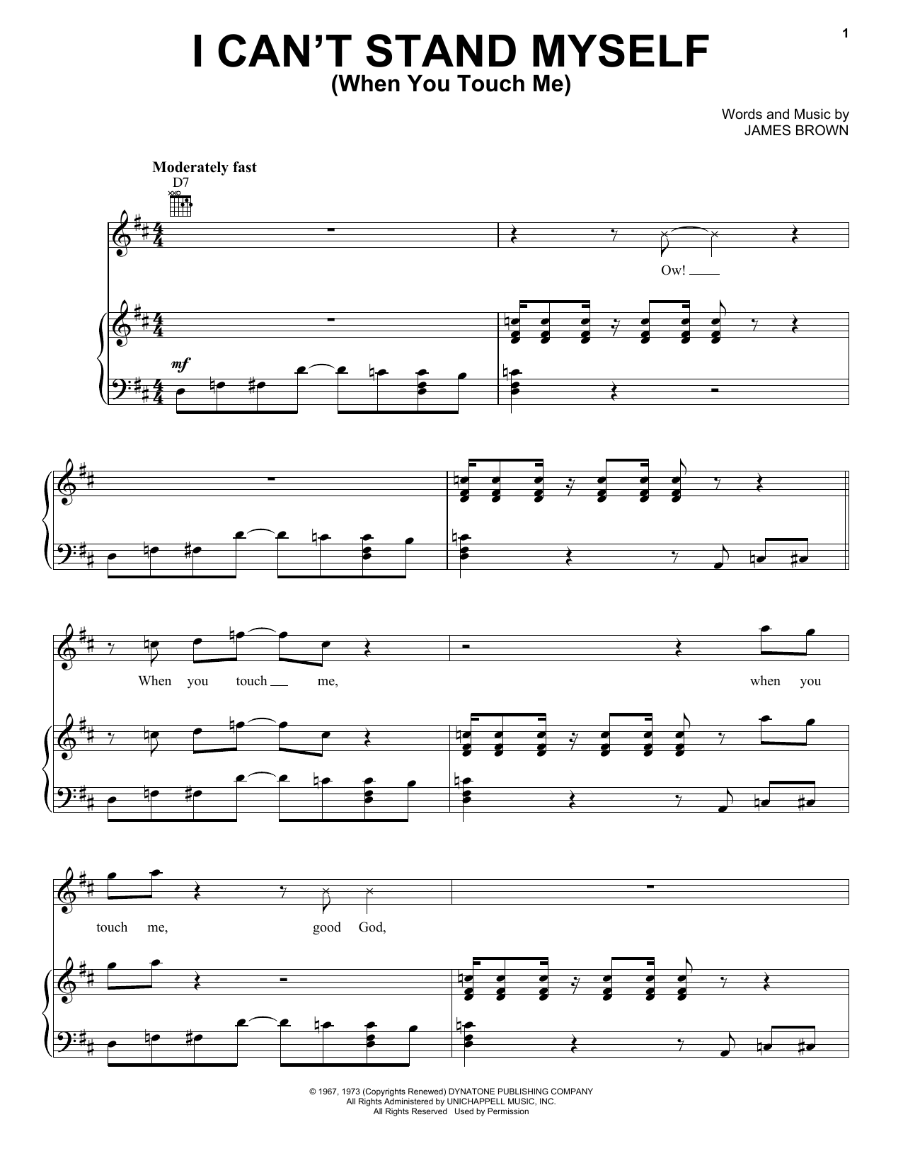 James Brown I Can't Stand Myself (When You Touch Me) Sheet Music
