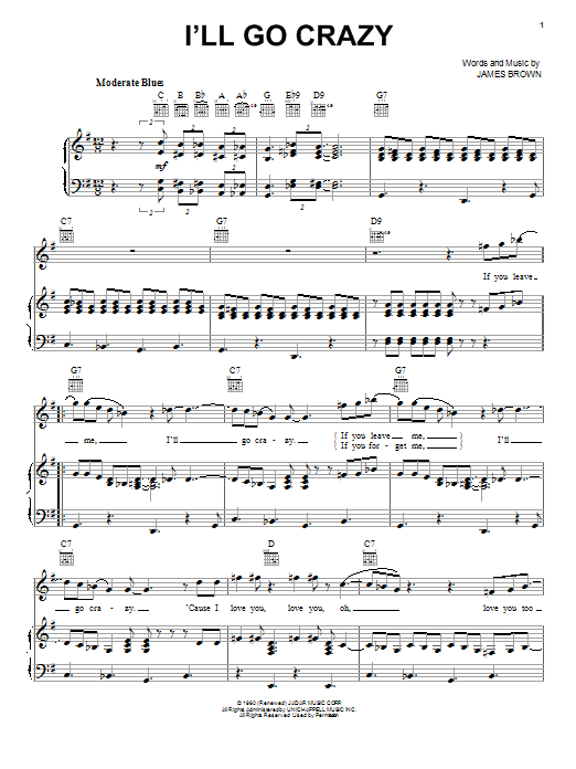 James Brown I'll Go Crazy Sheet Music