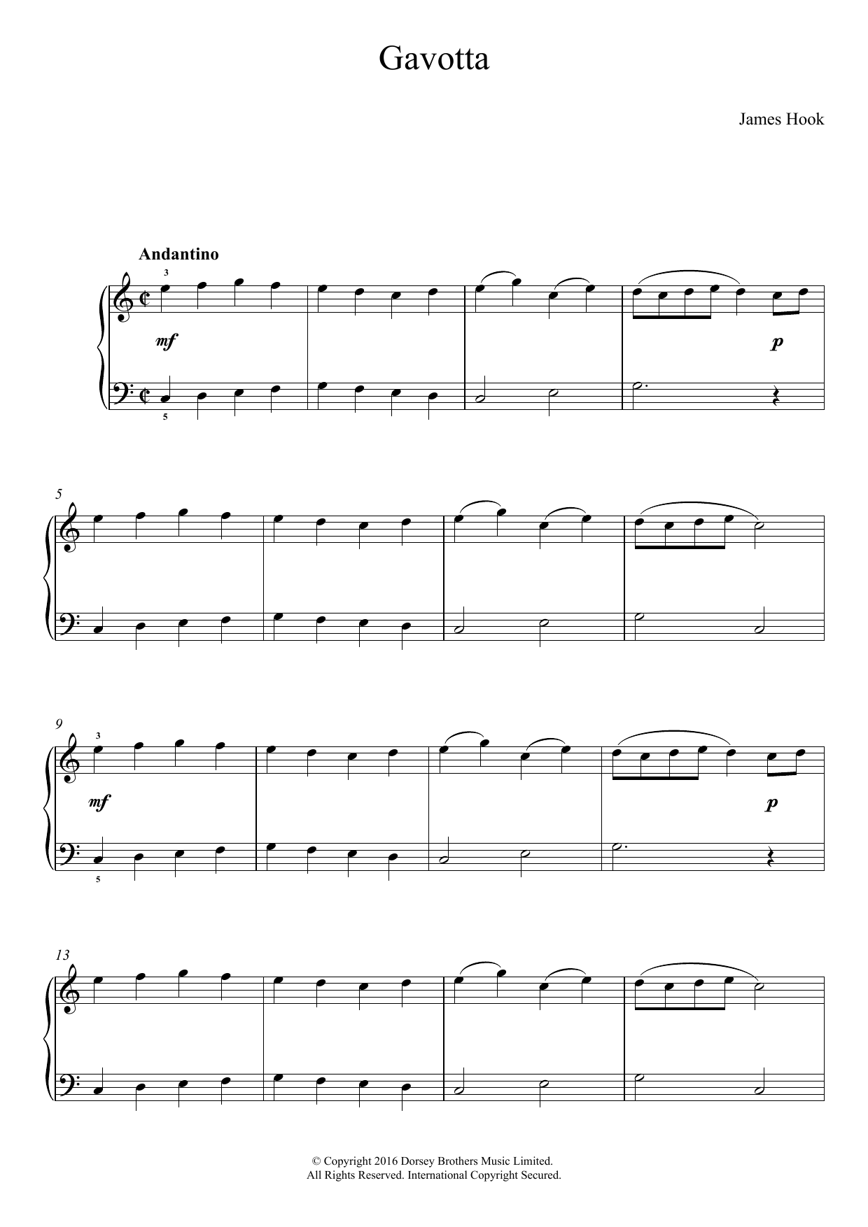 James Hook Gavotta Sheet Music