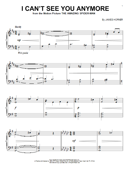 James Horner I Can't See You Anymore Sheet Music