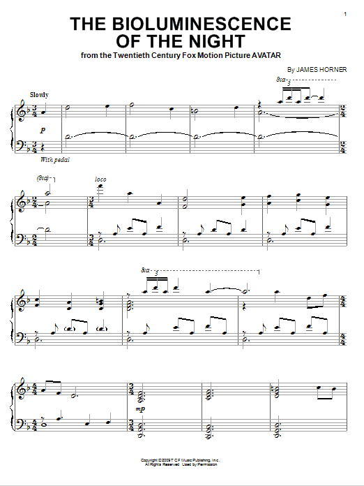 James Horner The Bioluminescence Of The Night Sheet Music