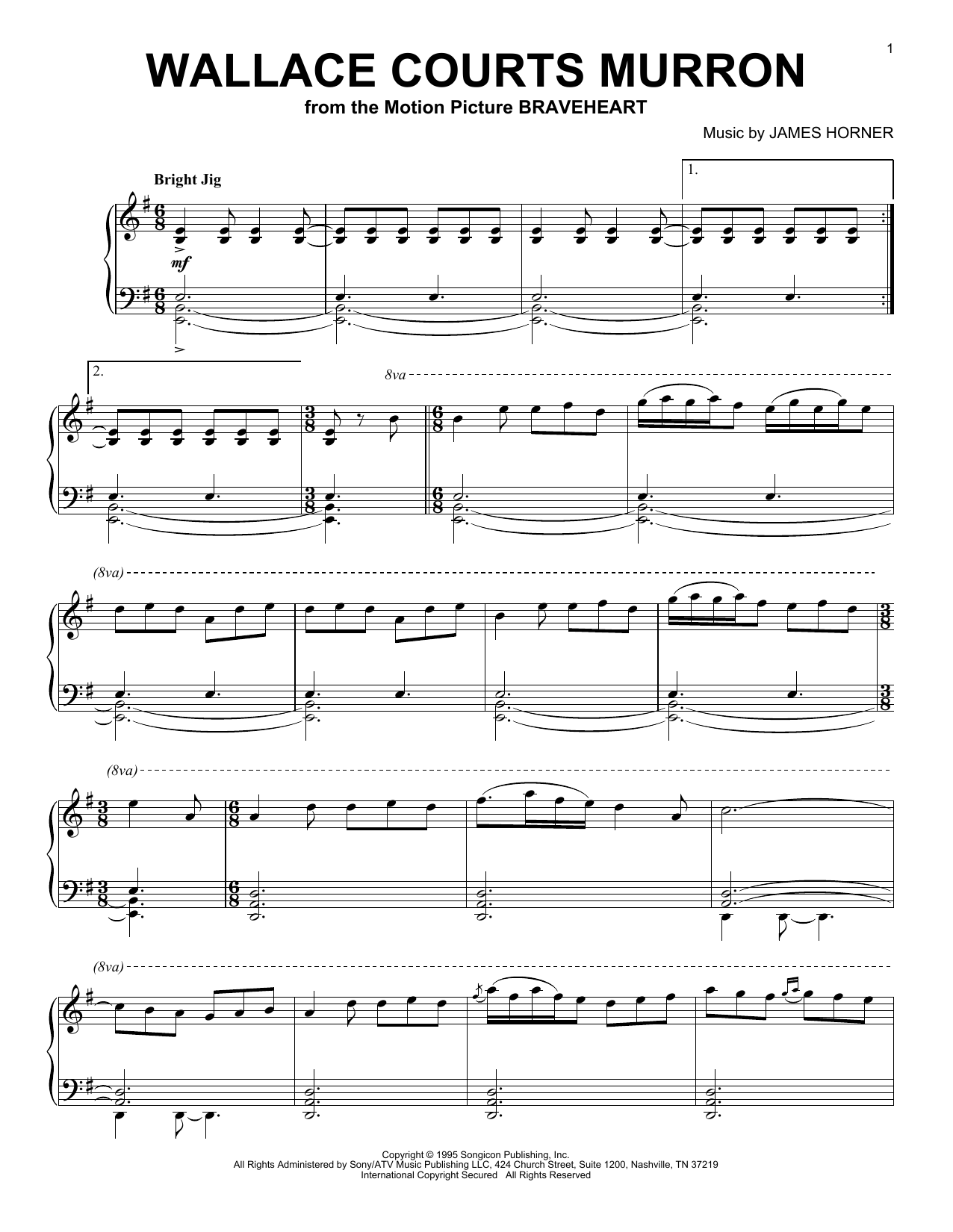 James Horner Wallace Courts Murron Sheet Music
