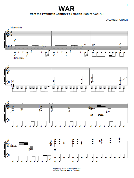 James Horner War Sheet Music