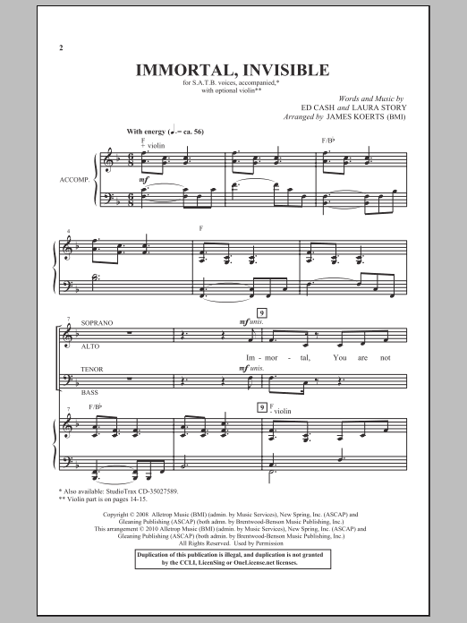 James Koerts Immortal, Invisible Sheet Music