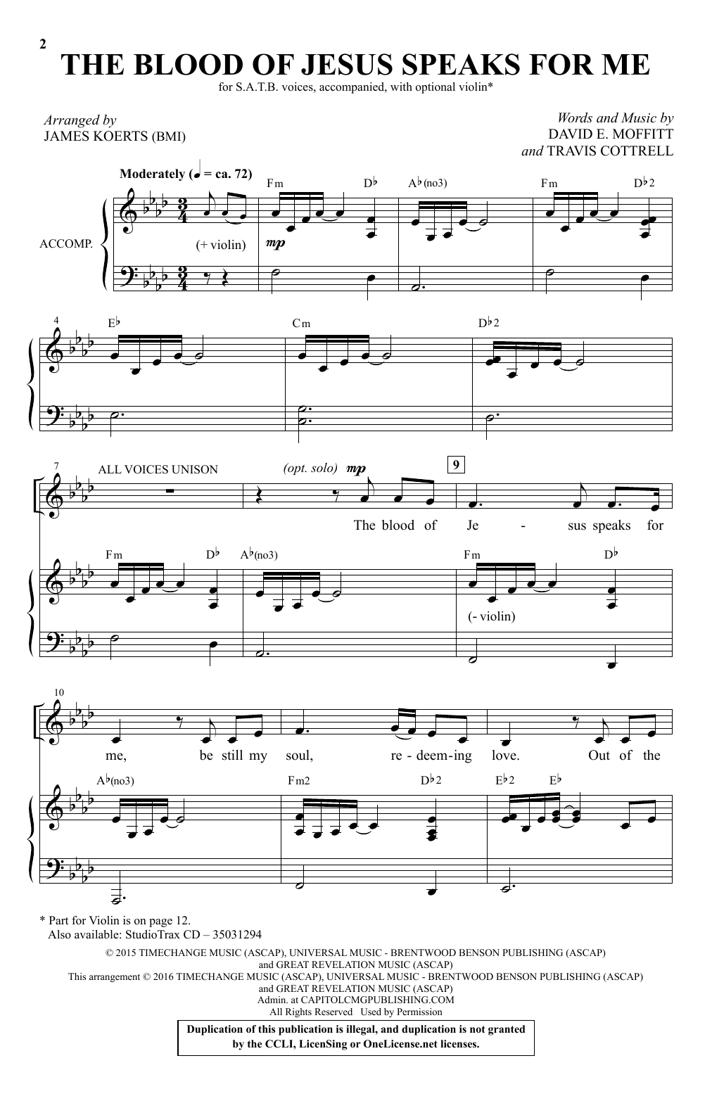 James Koerts The Blood Of Jesus Speaks For Me Sheet Music