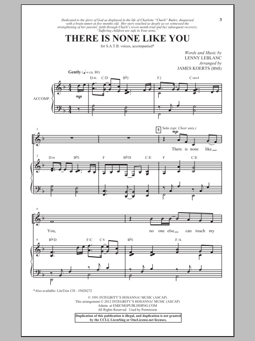 James Koerts There Is None Like You Sheet Music