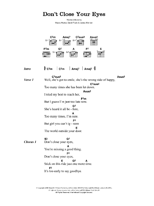 James Morrison Don't Close Your Eyes Sheet Music