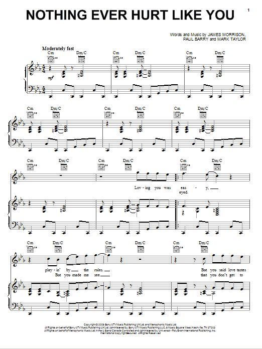 James Morrison Nothing Ever Hurt Like You Sheet Music