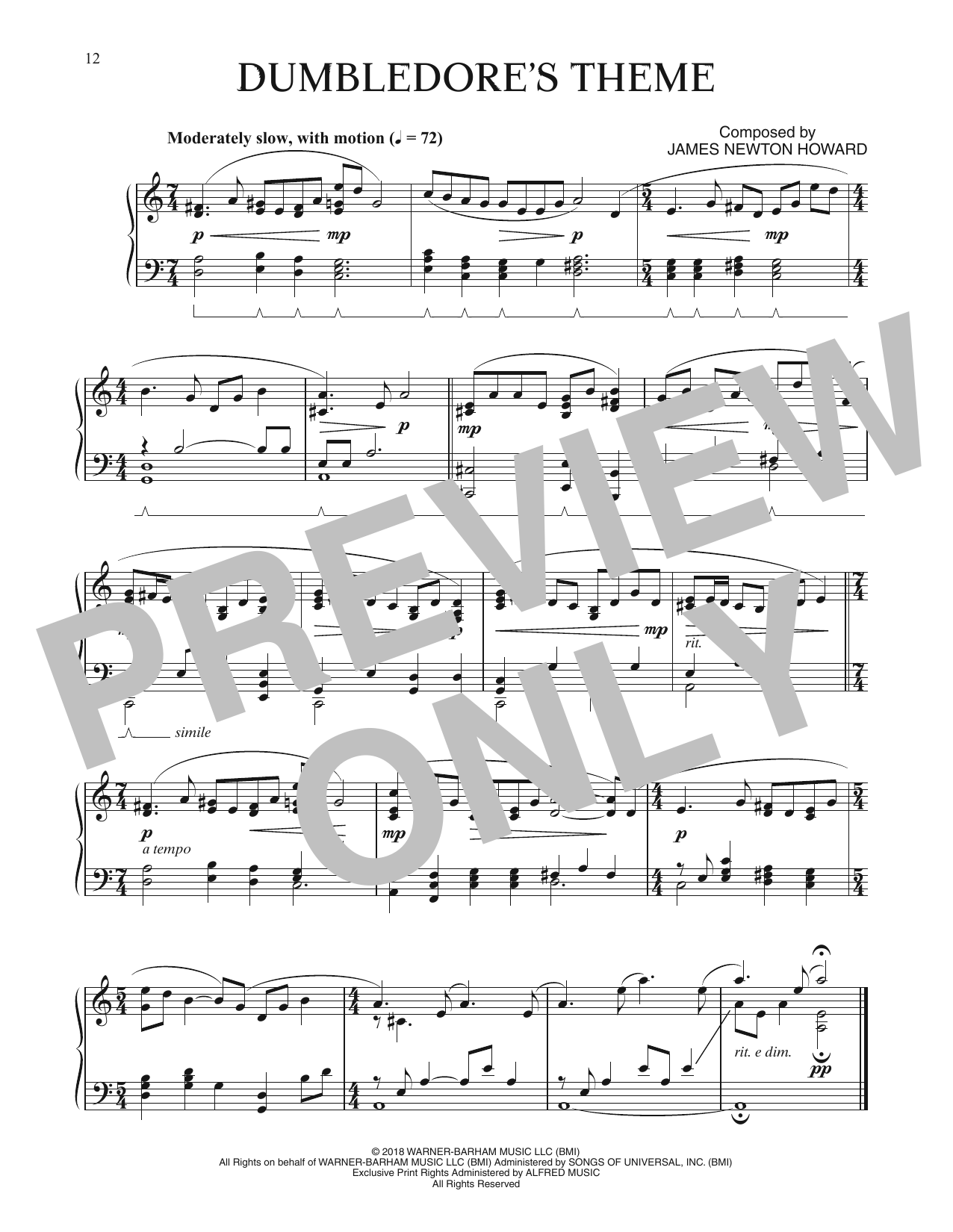 James Newton Howard Dumbeldore's Theme (from Fantastic Beasts: The Crimes Of Grindelwald) Sheet Music