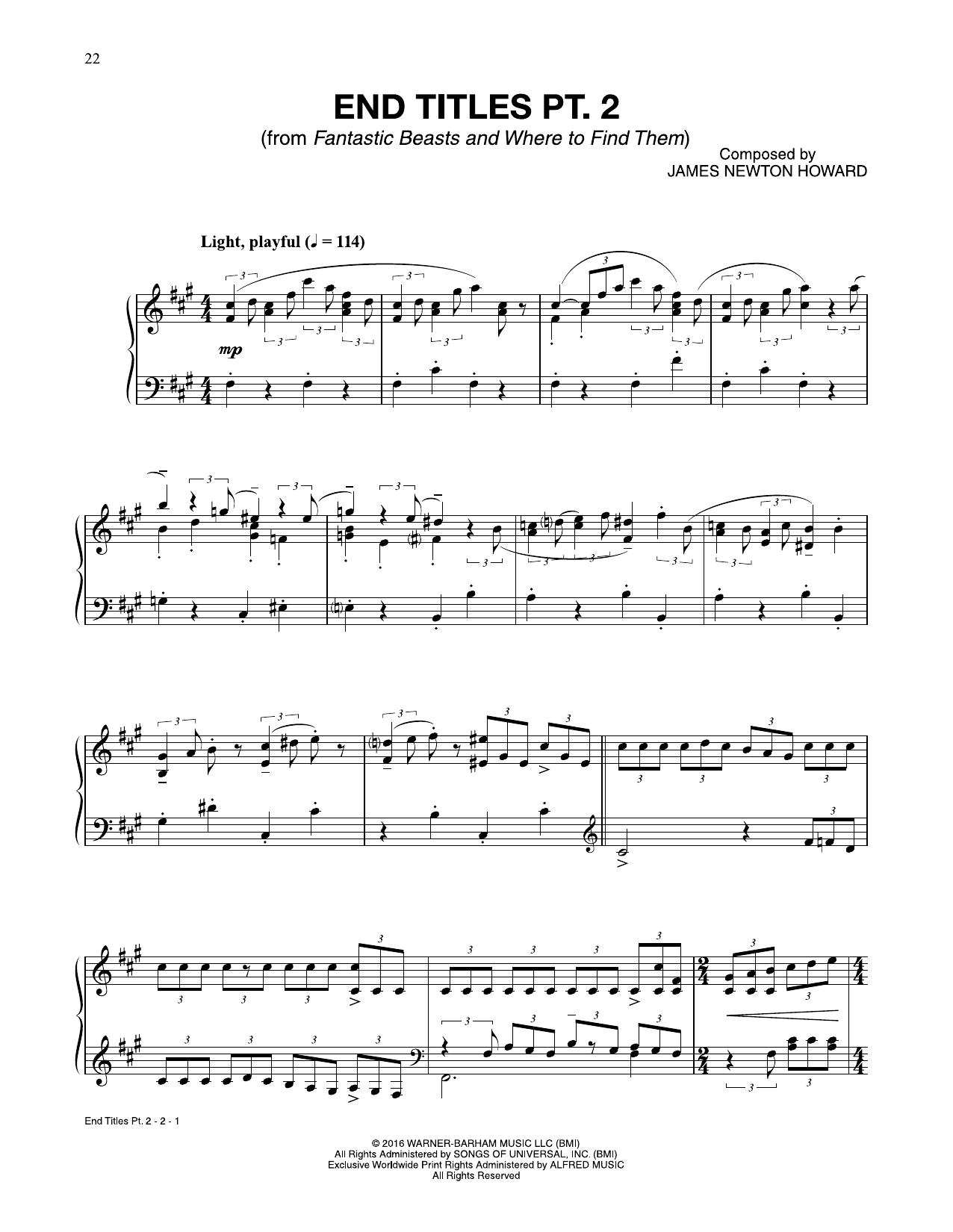 James Newton Howard End Titles Pt. 2 (from Fantastic Beasts And Where To Find Them) Sheet Music